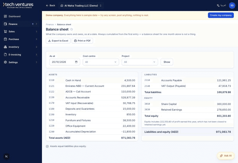 Reports and inquiries in Accounting Intelligence