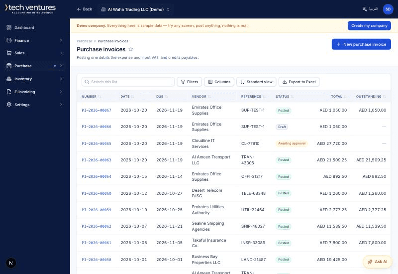 Purchases and payables in Accounting Intelligence