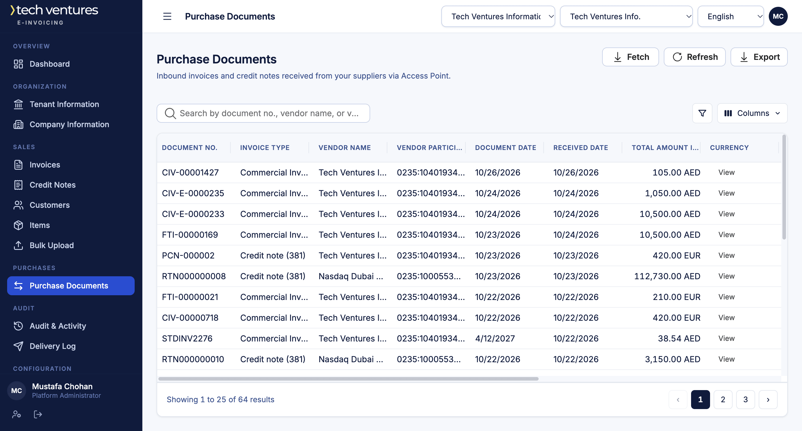 Purchase documents from your suppliers