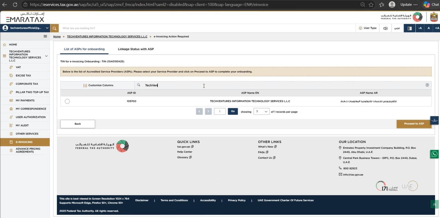 EmaraTax portal, step 7: Find us in the list of providers