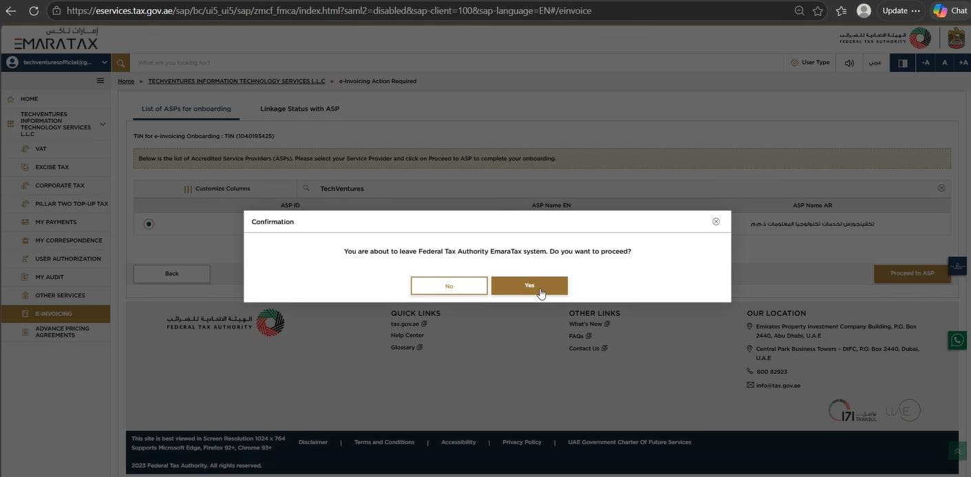 EmaraTax portal, step 9: Confirm the choice